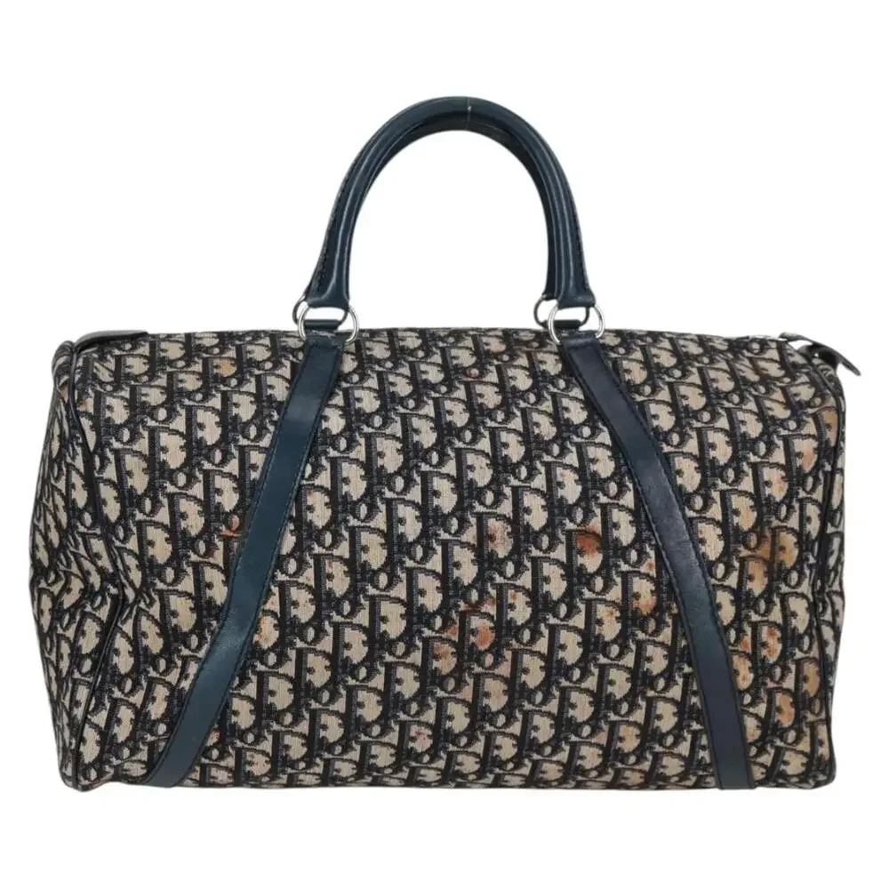 DIOR Trotter Canvas Boston Bag Navy Silver
